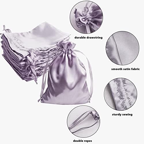 Gbateri 35 Pack 5X7 Inch Silver Satin Gift Bags With Drawstring - Small Jewelry Pouches for Wedding Favors, Christmas, Baby Shower Party - Silk Jewellery Packing — view 3