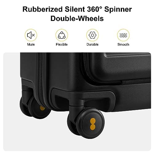 LEVEL8 Carry on Suitcase 20 Inch, Travel Suitcase Cabin Luggage with Laptop Compartment, PC Hardside 4 Spinner Wheels Silent with TSA for Business(54.5CM, 38L,Black) — view 6