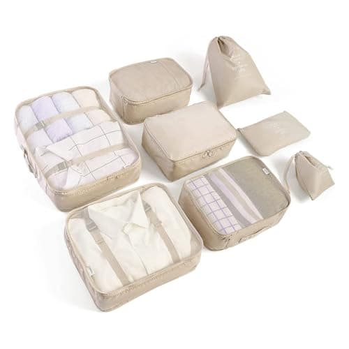 LANSKLBD 6/8 Set Packing Cubes for Suitcases Travel Luggage Packing Organizers,Travel Accessories Essentials Luggage Organizer with Shoe/Tioletry/Laundry Bag (Beige, 8 set)