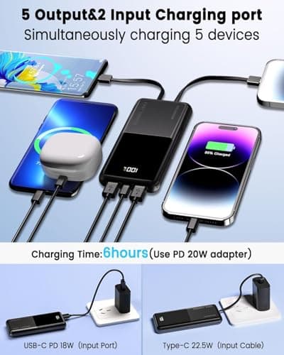 Power Bank Fast Charging 20000mAh 22.5W Portable Charger with Built-in Cables USB-C PD3.0 QC4.0 Powerbank Battery Pack with LCD Display for iPhone 17 16 15 14 13 Android and more — view 3