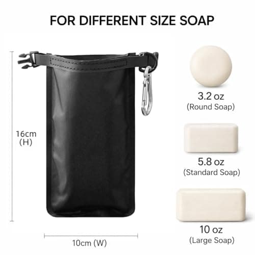2PCS Travel Soap Bag, Waterproof Soap Dishes Case Box, Portable Sealing Soap Holder, Leakproof & Quick Drying Soap Bar with Lathering Bag and Carabiner, for Travel, Camping (Black+Army Green) — view 2