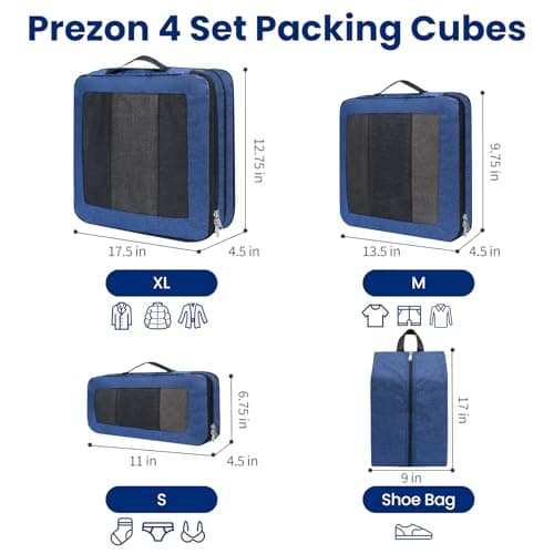 Prezon Large Compression Packing Cubes, Full Open Visible Design， Expandable Packing Organizer with Travel Shoe Bag for Suitcase & Backpack, 4 Set Lightweight Travel Bags for Vacation & Camping — view 3