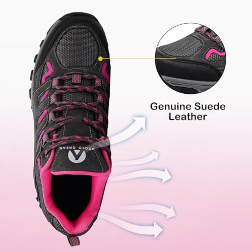 Unitysow Hiking Boots Men’s Women’s Walking Shoes Trainers Low Rise Trekking Climbing Shoes Outdoor Backpacking Camping Sneaker,Rose Red,6 UK — view 5