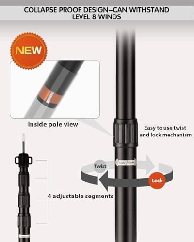 AVOFOREST Tent Poles, Telescoping Tarp Poles, Aluminium Adjustable Camping Tent Poles for Tarp with Lightning Protection Cap Awning Poles Set for Canopy Porch Sun Sails Awning, 88-265cm ((4PCS) Black) — view 3