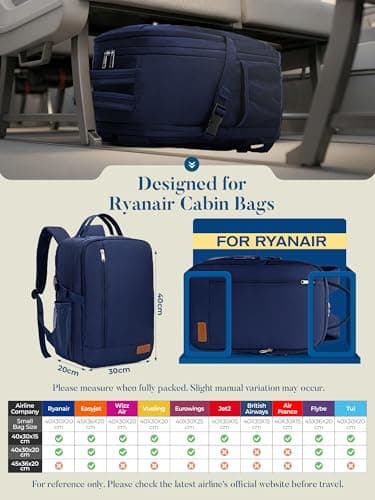 For Ryanair Cabin Bags 40x30x20 Underseat Travel Backpack Hand Luggage Bag — view 2