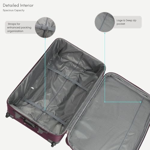 ARIANA Suitcase Medium Lightweight Luggage Trolley Expandable Suitcase 2 Wheel Travel Bag - 70x46x26cm (Burgundy, 26" Medium) — view 4