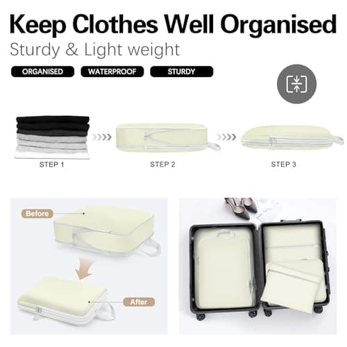 Compression Packing Cubes for Suitcases,Suitcase Organiser Bags,Travel Packing Cubes Compression Set for Backpack,Packing Organisers,Waterproof Travel Organiser Packing Bags (5, Beige) — view 2