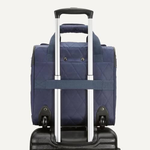 Amazon Basics Underseat Travel Luggage/Suitcase with Telescopic Handle and 2 in-line Skate Wheels - 35.5 cm, Navy Blue Quilted — view 4