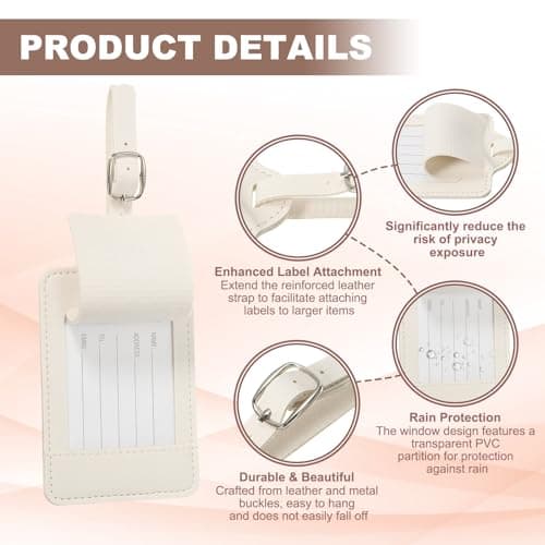 PATIKIL 2 Pcs Luggage Tags, PU Leather Travel Luggage Tags, White — view 3