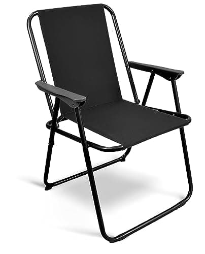 Aggloz | Folding Metal Beach Camping Chair Portable Garden Armchair - Foldable Lightweight Outdoor Picnic Seat | UK (Black) — view 4