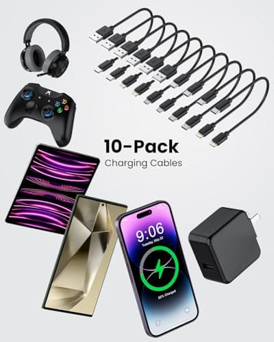 [30CM, 10-Pack] Multi Short USB C/Lightn-ing/Micro Mixed Cables, Multiple Fast Charge & Sync Short USB Cables Bulk for Charging Station for iPhone17&15, iPhone5-14, iPads, Mobiles, Tablets - Black — view 3