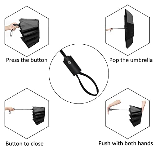 SYNHOK Compact Travel 8 ribs Folding Umbrella,Durable Rain Windproof Portable Umbrella with Strong Ribs Reinforced Canopy Ergonomic Handle Auto Open/Close -Man & Woman black folding umbrella — view 4