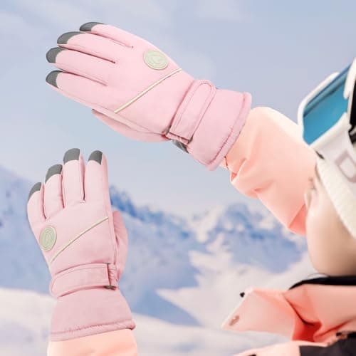 Feelorna Ski Gloves for Women, Winter Thermal Touchscreen Waterproof Gloves with Adjustable Wristband, Plush Lining Windproof Warm Snowboard Snow Glove for Skiing Cycling Running (pink) — view 6