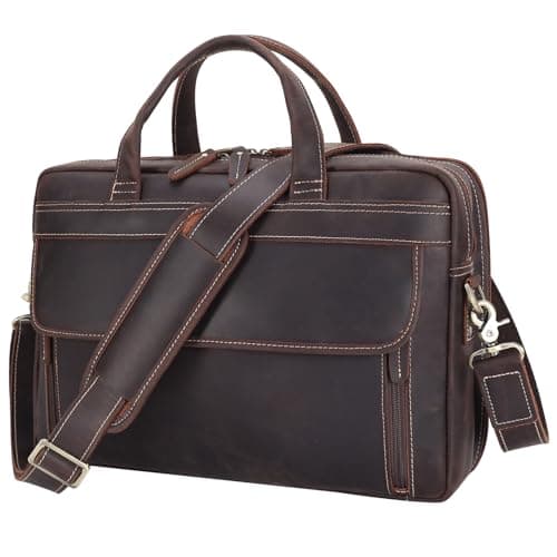 TIDING Genuine Leather Briefcases for Men 15.6 inch Two Laptop Case