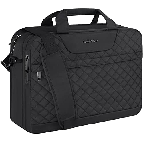 EMPSIGN 17.3 Inch Laptop Bag for Women, Quilted Laptop Case, Black