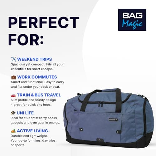Medium Sports Holdall 40L – 52x31x25cm Gym Bag, Travel Duffle Bag with Shoulder Strap – Lightweight Carry-On Cabin Luggage for Men & Women - Navy — view 2