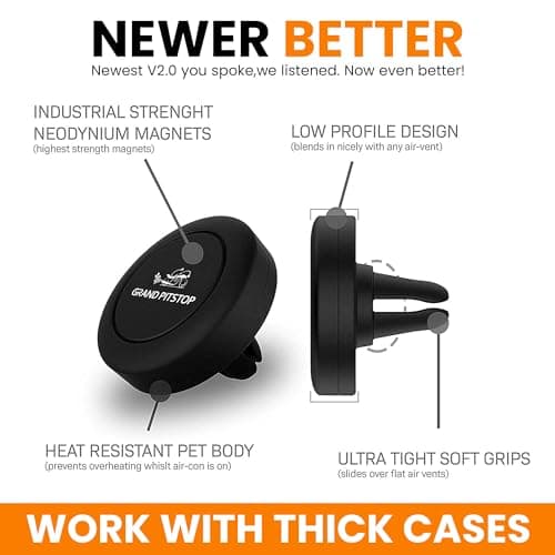 GRAND PITSTOP Universal Magnetic Air Vent Mount Car Mobile Holder Claw Grip Holder Sturdy Super Strong Magnetic Hold 360° Rotational Black — view 6