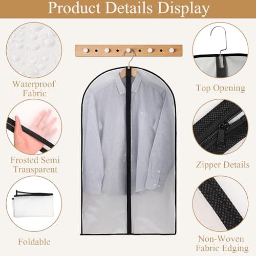 YiZhou 12 Pack Translucent PEVA Garment Bags, 60×100cm Suit Storage Covers — view 3