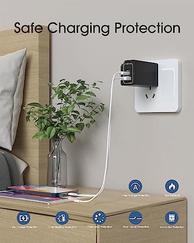 65W USB C Plug, Elexlinco GaN II Fast Charger, 3-Port USB C Charger Plug with UK, US, EU Travel Adapter, Compatible with MacBook Pro/Air, HP Laptops, iPad, iPhone 15/Pro/Max, Galaxy S24/S23 and More — view 6