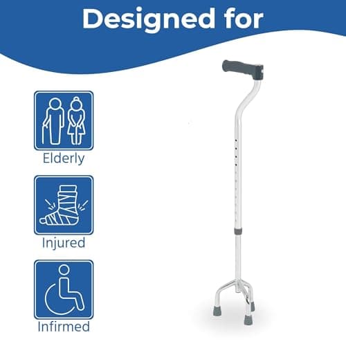 Days Adjustable Tripod Walking Stick – Height Adjustable Walking Stick with Non Slip Base for Elderly and Disabled – Lightweight Chrome Mobility Aid – Small Base for Compact Support — view 2