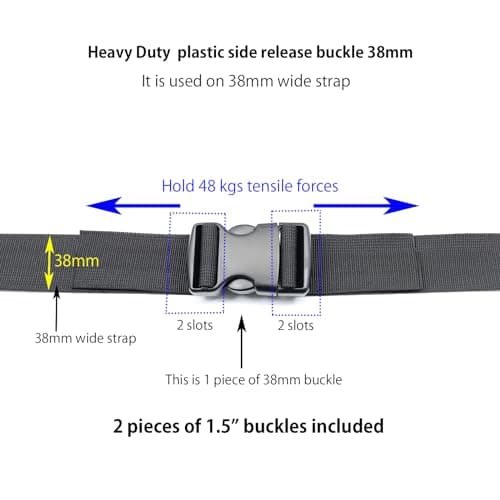 Baikeen Plastic Side Release Buckles,15mm/20mm/25mm/32mm/38mm/50mm Heavy Duty Plastic Buckle Clips Belt Snap Backpack Buckle Replacement Dual Adjustable No Sewing(38mm,2sets) — view 4