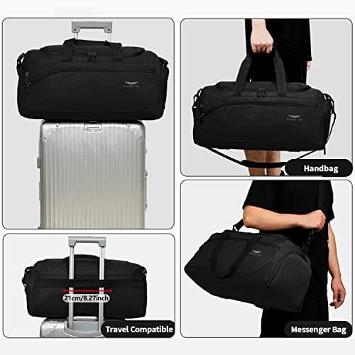 FIORETTO 35L Mens Sports Gym Bag with Wet Pocket & Shoe Compartment,Travel Duffle Overnight Bag with Padded Shoulder Strap, Water-Resistant Sports Holdall for Swimming, Basketball Black — view 6