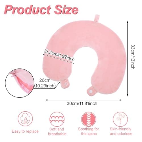 Bremorou Neck Pillow Covers with Zipper, Pillow Covers, U Shaped Neck Pillows Cover, Soft And Smooth Necks Case, Washable Travel Pillows Case, Airplane Replacement Cover, No Filler(Pink) — view 2