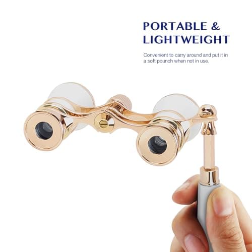 Aomekie Theatre Opera Glasses with Handle 3X25 Compact Folding Binoculars for Theater Horse Racing Classical (White) — view 3