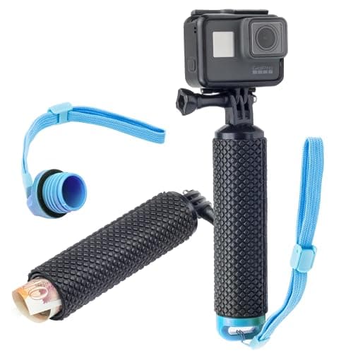 Digicharge Floating Handle Grip Mount with Hand Strap for Action Cam GoPro Lit Hero Hero13 13 Hero12 12 Max 2/ DJI Osmo Action 5/11 Mini 10 Max 9 Akaso Float, Waterproof Internal Storage, Blue