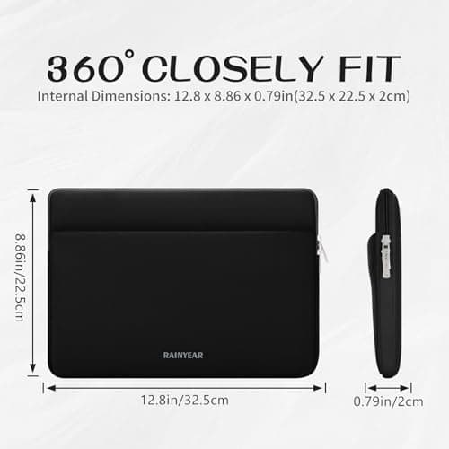 RAINYEAR 13 Inch Laptop Sleeve Soft Case with Front Pocket, Black — view 5