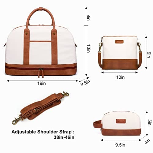 Canvas Overnight Duffle Bag - Large Travel Bag with Shoe Compartment, Perfect for Women's Travel or Daily Use - 3Pc Set Beige — view 4