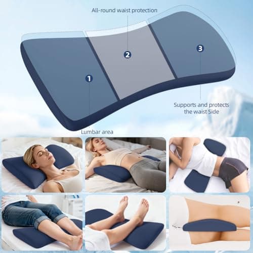 HOTUT Lumbar Support Pillow, Lower Back Pillow for Sleeping, Memory Foam Waist Pillow, Side Sleeper Low Back Pain Relief Pillow, Car Seat Cushions for Bed Chair Car Office Travel(Dark Blue) — view 6