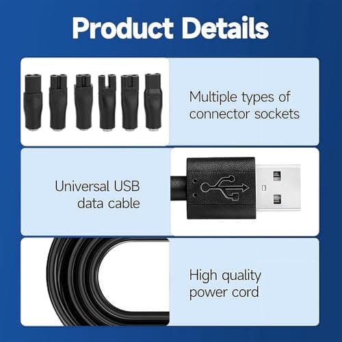 7Pcs Universal Shaver Charger Kit – USB Power Cable with 6 Adapter Heads, 5V Replacement Cord for Electric Shavers, Beard Trimmers, Hair Clippers, Beauty Devices, Travel or Home Use — view 4