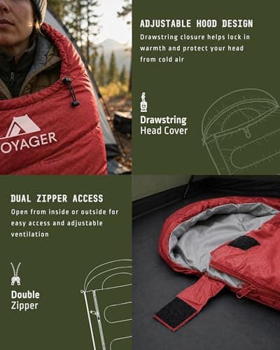 Voyager Sleeping Bag for Adults – Lightweight & Compact, Waterproof, 3-4 Season Warm & Cold Weather, Machine Washable, Ideal for Camping, Hiking & Backpacking, 220x30x80cm — view 6