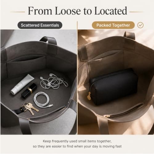 Medium Black Makeup Bag for Women and Men, Compact PU Travel Toiletry Pouch — view 6