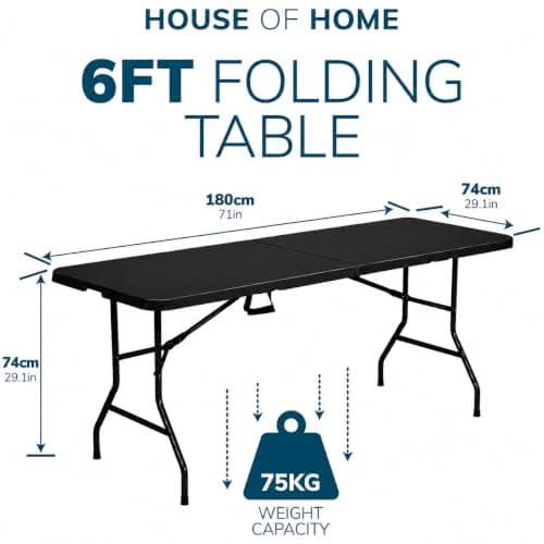 House of Home 6ft Folding Picnic Table Heavy Duty Seats 8, Black — view 3