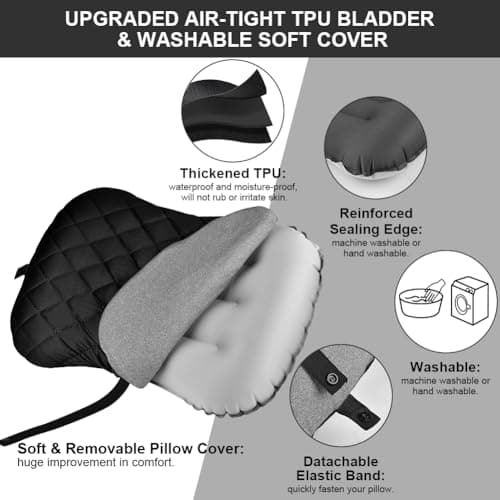 flintronic Camping Pillows, Inflatable Travel Pillow for Neck, Ultralight Beach Pillows with Storage Bags, Blow Up Pillows Ergonomic Air Pillow for Neck & Lumbar Support - Comfort in Travel(Black) — view 4