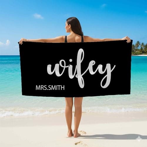 Print Maniacs Custom Hubby Wifey Towel Personalised Couple Name Beach Towel Microfibre Large Quick Dry Lightweight Travel Towel Honeymoon Holiday Pool Spa Gift — view 5