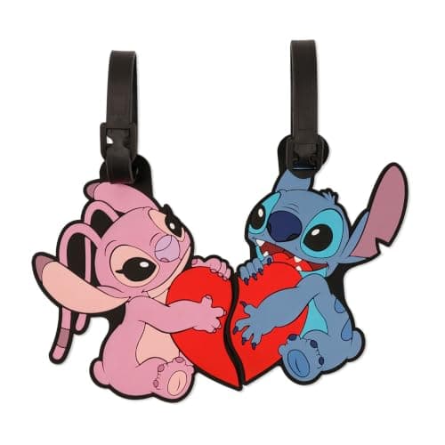 Disney Lilo and Stitch Blue, Pink and Red 2 Piece Luggage Tag Set
