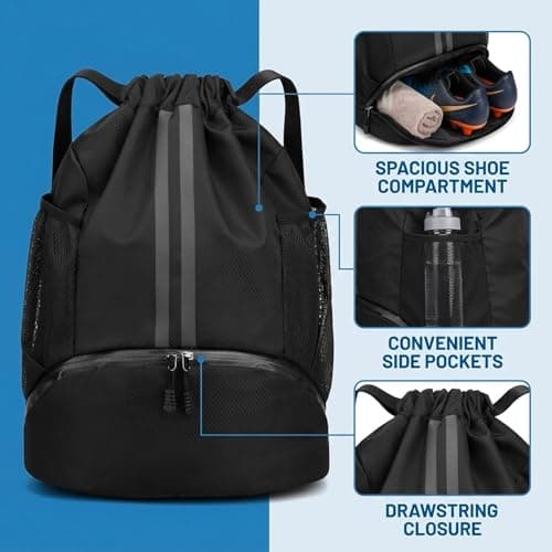 1PC Drawstring Bags, Large Football Boot Bag with Wet Dry Separation, Durable Drawstring Backpack Gym Sack, Lightweight Football Bag for Training, School, Gym and Outdoor Use — view 3