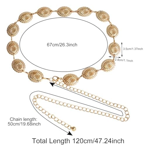 NXPUXP Western Metal Concho Belt,Cowgirl Concho Chain,Adjustable Waist Chain for Women,Suitable for Dresses,Jeans,Costumes (Gold-2025),M,Non-Precious Metal,No Gemstone — view 4