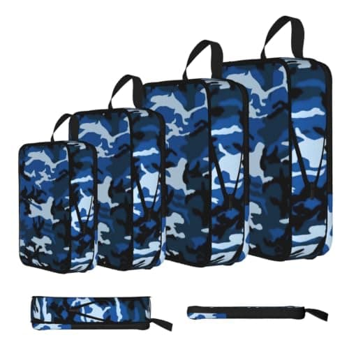 Blue Camo Print 4 Set Compression Packing Cubes for Suitcases,Expandable Storage Bags Organizers — view 2