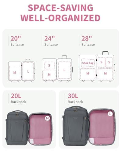 ECOHUB Packing Cubes for Suitcase, 6pcs Suitcase Organiser Bags with Tag, Recycled Travel Organiser Packing Bags for Backpack, Rip-stop Mesh Luggage Packing Organizers, Pink (Patent Pending) — view 6
