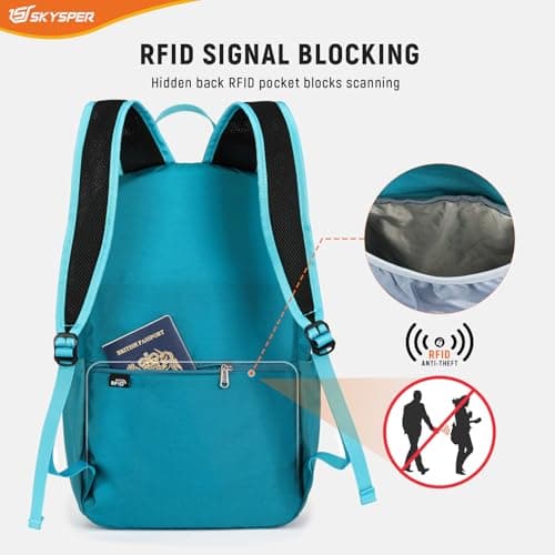 SKYSPER Lightweight Travel Backpack Anti-Theft RFID Foldable Daysack for Women Men, 20L Small Hiking Daypack Packable Rucksack — view 2