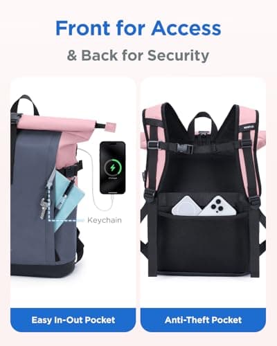 ECOHUB Women's Laptop Backpack, Rolltop Fashion Color Block Rucksack — view 6
