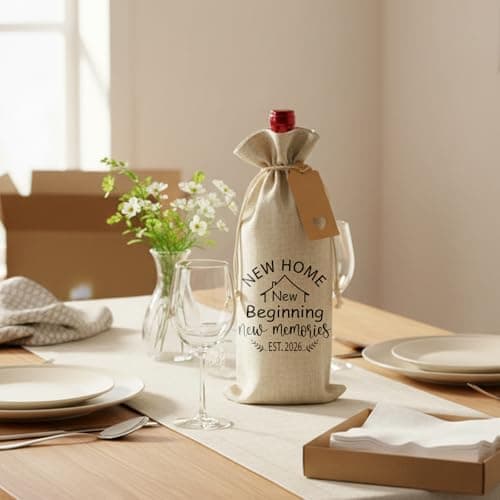 Bliceon New Home Gifts, Linen Drawstring Bottle Bag with Tag and Rope, House Warming Gifts New Home, 2026 Wine Gift Bag for Women Men, Housewarming Gift, Family Accessories — view 5