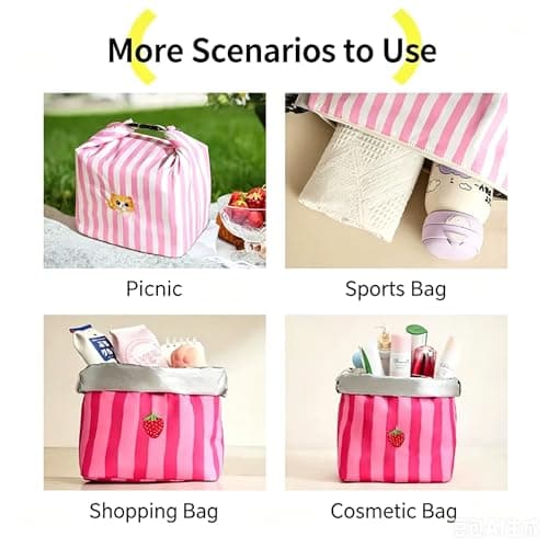 QZLSAYSL Lunch Bags for Women, Girls Insulated Lunch Bag，Pink Strawberry — view 4