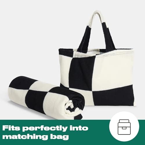 OHS Sun Lounger Towels with Pockets, Soft Quick-Dry Towel Absorbent Beach Towel in a Bag Lightweight Large Beach Towels for Adults Summer Holiday Essentials, 75 x 215cm - Monochrome Checkerboard — view 4