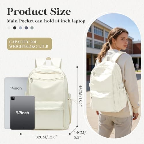 WEPOET Cute School Backpack for Womens, Lightweight Waterproof Rucksack Casual Daypacks With Multiple Pockets, Large Capacity Backpack Kids School Bags for Boys Girls(Beige) — view 2