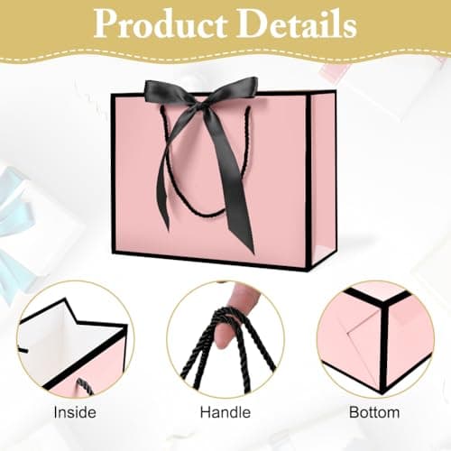 AMFUN 2PCS Medium Pink Gift Bag, Paper Gift Bag with 4 Wrappers and 2 Cards,Present Bags with Handles,Pinks Paper Bags for Women Valentines Girls Bridesmaid Birthday Wedding Party (Pink-Black) — view 3